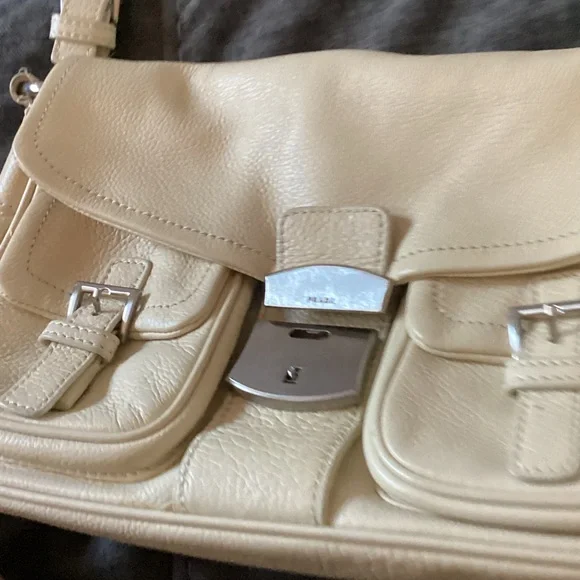 Prada Ivory Leather Shoulder Bag with Silver Buckles - Picture 3 of 15